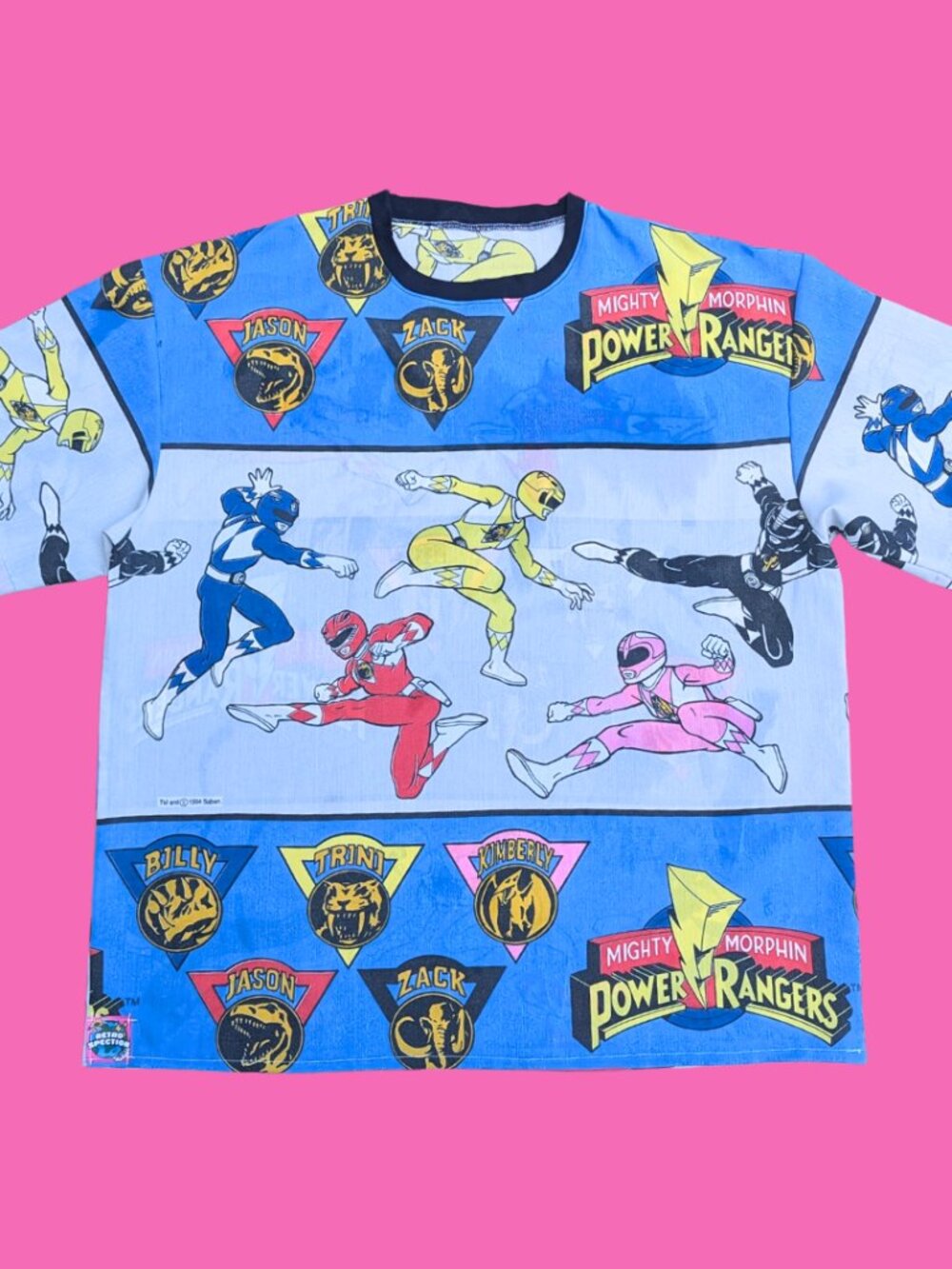 Handmade, Upcycled Power Rangers Bedsheet T-Shirt Oversized L-XL, Fitted 2XL